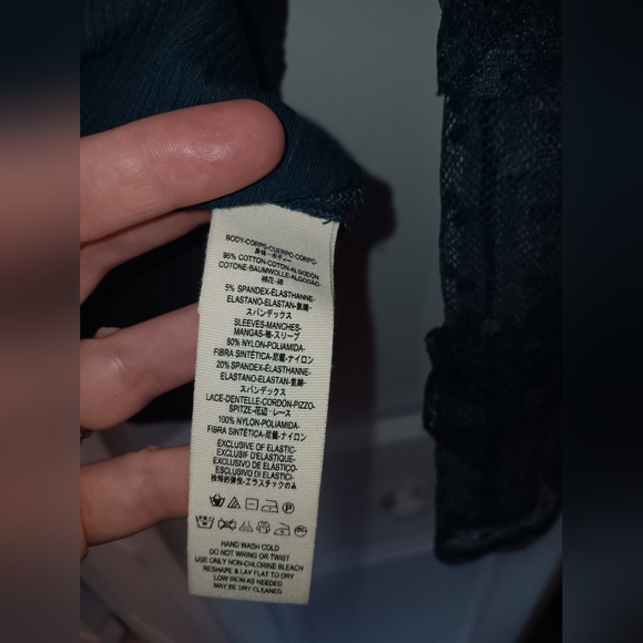 Free People Kiss Kiss 💋 Teal Swiss Dot Mesh Long Sleeve Top. Size S. - Picture 8 of 9